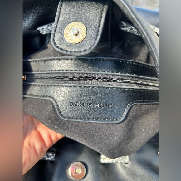 Badgley Mischka Black Snake Vegan Leather Tote Hobo Bag - Picture 13 of 14